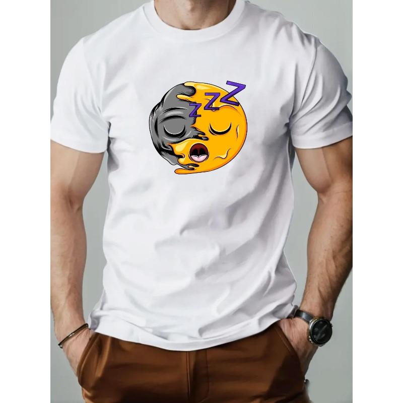 Plus Size Men's Animal and Sleep Expression Fusion Pattern Summer Casual Round Neck Short Sleeve T-Shirt