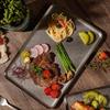 Vintage 304 Rostfritt Stål Snöflinga Silver Fyrkantig Bricka Rund Kant Middagstallrik Dessert Grillbricka Biffplatta Dekorativ Bricka