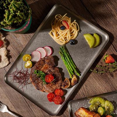 Tavă pătrată argintie din oțel inoxidabil 304 vintage, cu fulg de zăpadă, margine rotundă, farfurie pentru cină, tavă pentru desert/grill, farfurie pentru friptură, tavă decorativă