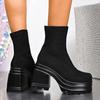 Women's Slip On Chunky Platform Boots Gothic Punk Style High Heel Sock Ankle Boots Woman Autumn Winter Streetwear Fashion Shoes