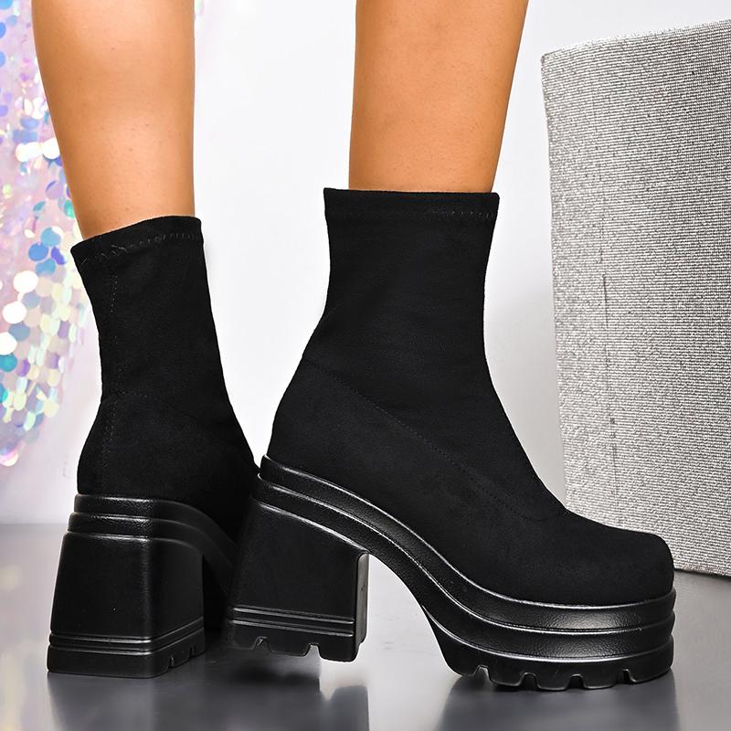 Women's Slip On Chunky Platform Boots Gothic Punk Style High Heel Sock Ankle Boots Woman Autumn Winter Streetwear Fashion Shoes