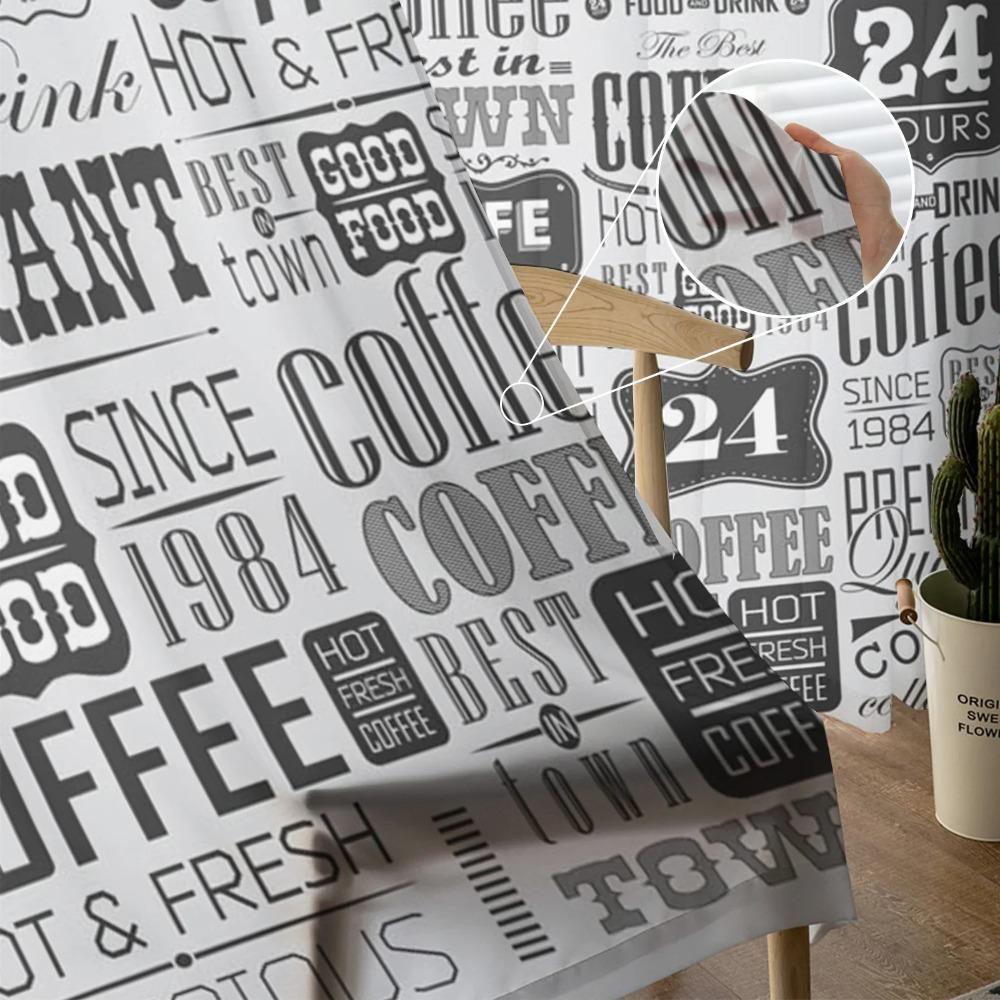 Vintage Text Coffee Tulle Curtains for Living Room Printed Sheer Voile Curtain Bedroom Window Screening Drapes Blinds Home Decor