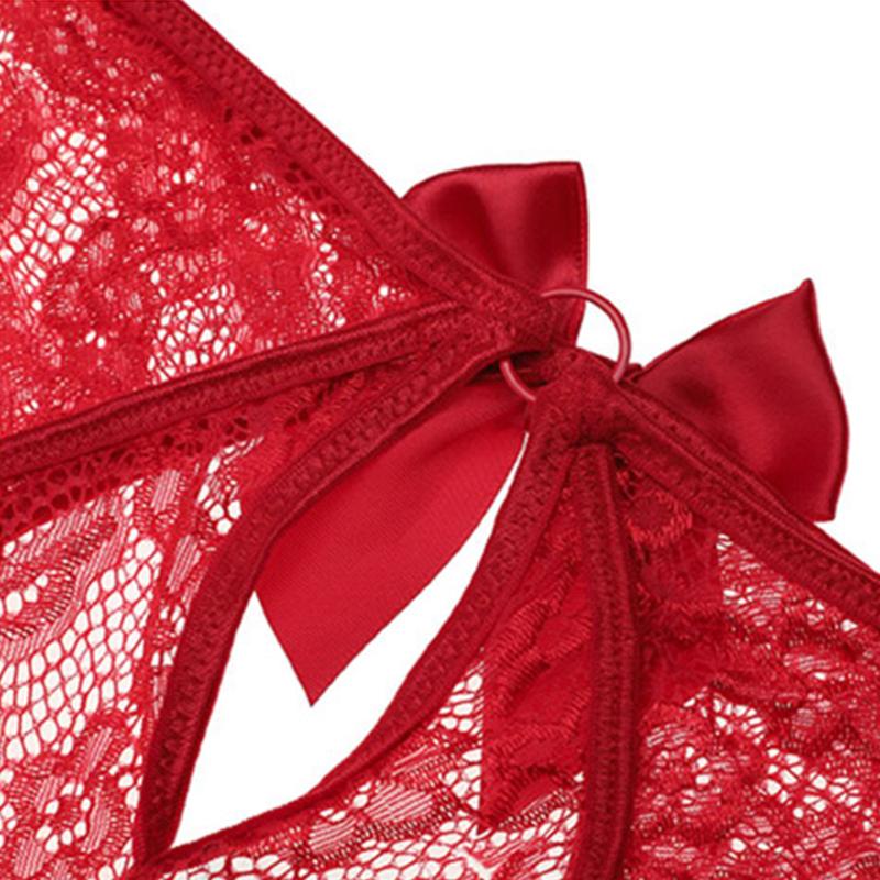 Chiloți din dantelă pentru femei, lenjerie de corp scobită G-String Chiloți sexy cu bretele încrucișate cu fundă Chiloți transparenti