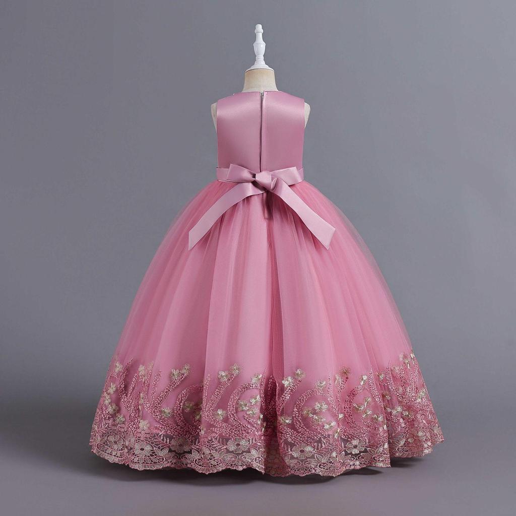 Girls' Embroidered Long Princess Dress - Puffy Wedding, Performance, Catwalk, and Evening Gown