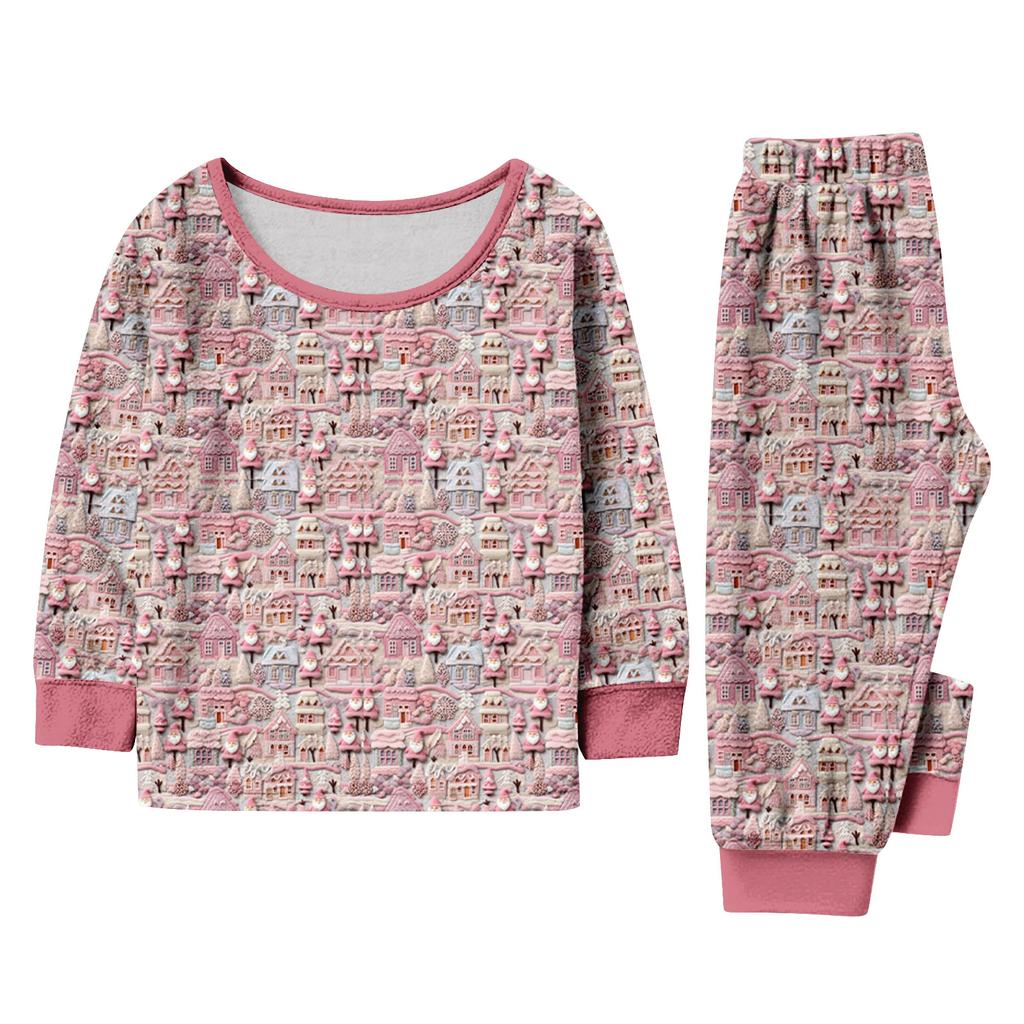 Matching Family Christmas Print Flannel Homewear Set Long-Sleeve Top And Pants