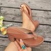Casual Silver Pu Strap Flip Flops Women Vintage Round Toe High Heels Slip on Sandals Women Summer Elegant Shoes for Ladies