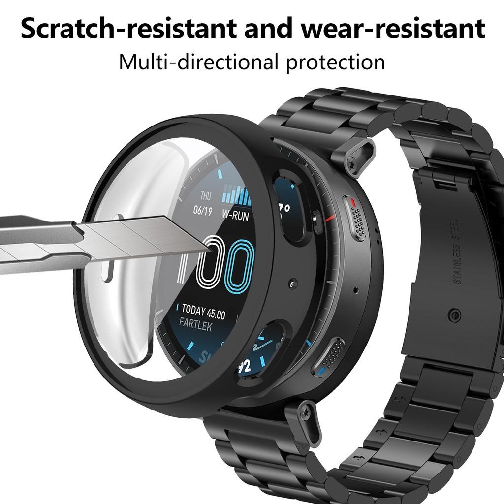 Stainless Steel Metal Watch Band & TPU Full Cover Case For Amazfit Active Max Three Bead Strap Protective Set