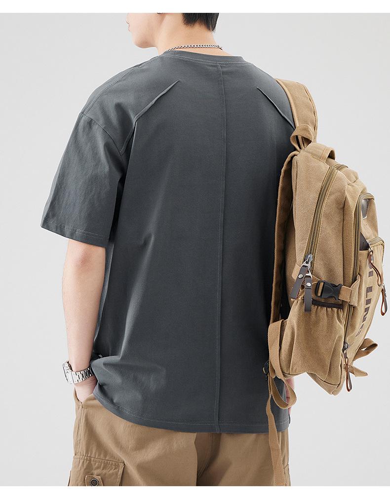 An Yang Pánské černé sešívané letní tričko s krátkým rukávem: Niche Jednobarevný design