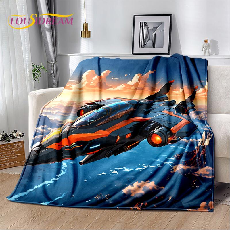 3D Space Spitfire Aircraft  Air Force Jet Fighter Cartoon Blanket,Soft Throw Blanket for Home Bedroom Bed Sofa Cover Child Gift