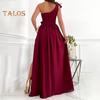 Lady Evening Dress One Shoulder Sleeveless Split Hem Solid Color Ruffle Pleated Solid Color Off Shoulder Prom Cocktail Party Maxi Dress Ball Gown