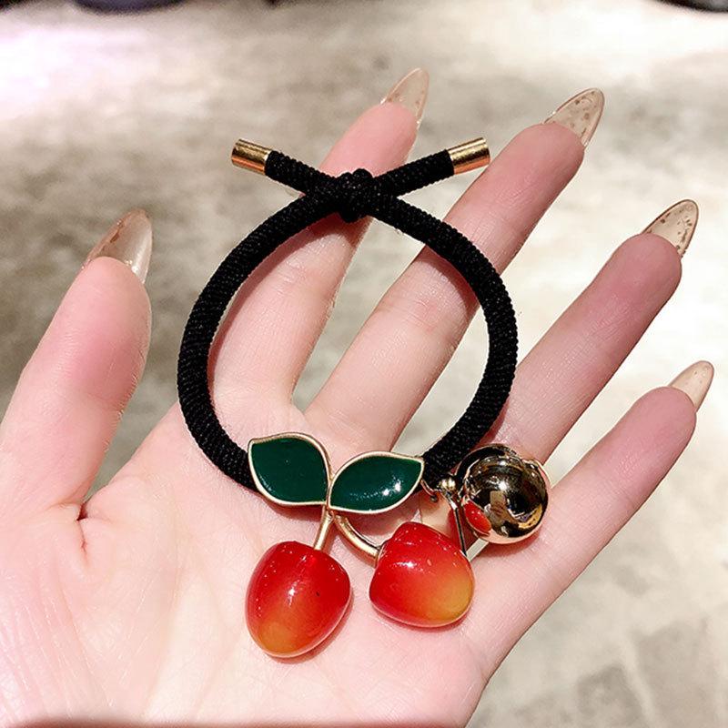 Korean Style Cherry Elastic Hair Tie - Durable, No Damage Ponytail Holder, Mori Style Headwear
