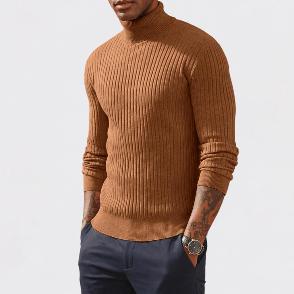 Men's High Neck Knit Sweater Casual Pullover Base Layer