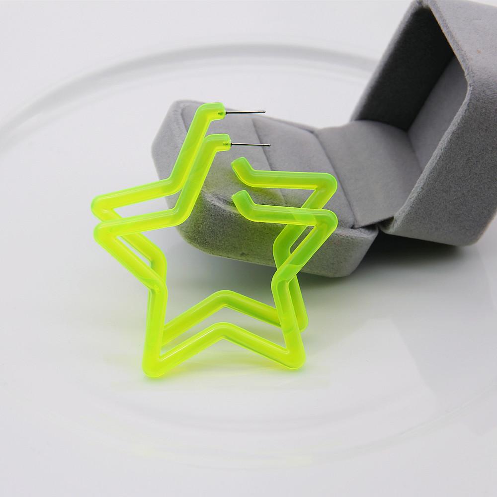 Geometric Big Star Heart Neon Acrylic Hoop Earrings For Women Punk Fluorescent Green Yellow Big Round Hoop Fashion Party Jewelry звезда
