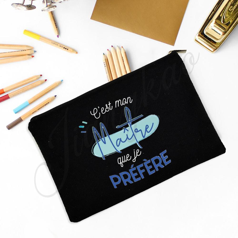 Merci Maitre Print Pencil Bag  Men Travel Toiletry Organizer Bags Makeup Pouch  Teacher's Day Graduation Thanks Gift for Teacher