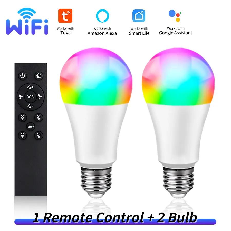 Tuya WiFi LED Light Bulbs 85-265V 12W 15W 18W E27 Alexa Lamp RF 2.4G Remote Google Home Voice Control Colorful Home Lighting