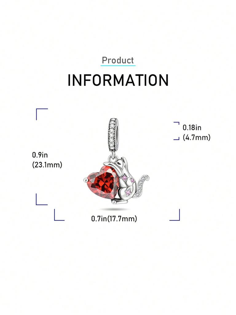 Charms Plata Copper Colors Valentine'S Day Redheart Gemstone Beads Pendant For Original Bracelet For Women Diy Jewelry Love Gift