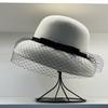 High-end Atmosphere Hepburn Style Black Mesh Wool Top Hat Women's Autumn and Winter Basin Hat Bucket Hat Elegant and Versatile Show Small Face