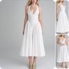 2026 Spring Women's Solid Color V-neck Halter High-waist Dress: Elegant & Sexy European/American Style