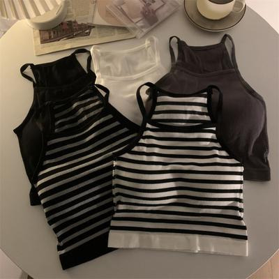 Kadın Dolgulu Fitilli Atlet Yaz Kolsuz Racerback Temel Üst Dahili Sütyenli Spagetti Askılı Kamisol Crop Top