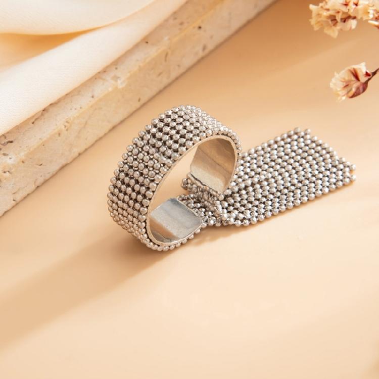 Party Outfit Ring with Flowing Drop Detail, Bead Chain Statement Design and Open Metal Tone Fit for Streetwear
