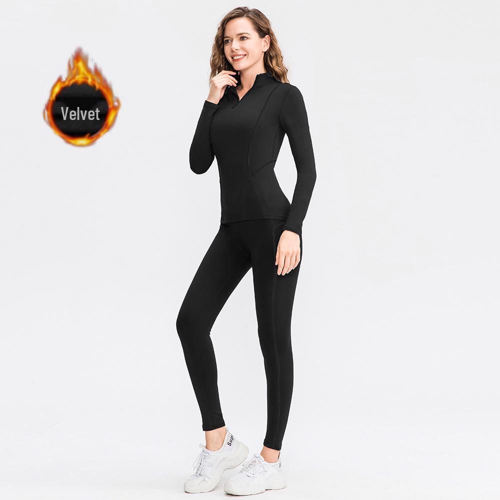Women's Fleece-Lined Long-Sleeve Yoga Set: Warm, Slim-Fit Half-Zip Sweatshirt for Autumn & Winter Fitness