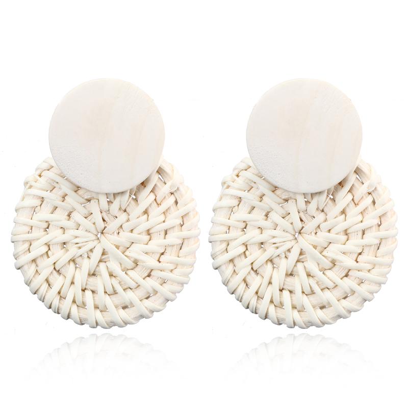 Geometric Drop Korean Dangle Earrings For Women Girls Oversize Round Rattan Knit New Style Jewelry Summer Beach Accessories