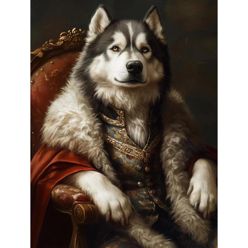 Funny Pet Dog Renaissance Animal Portraits Minimalist Wall Art Print Canvas Painting for Living Room Modern Home Decor