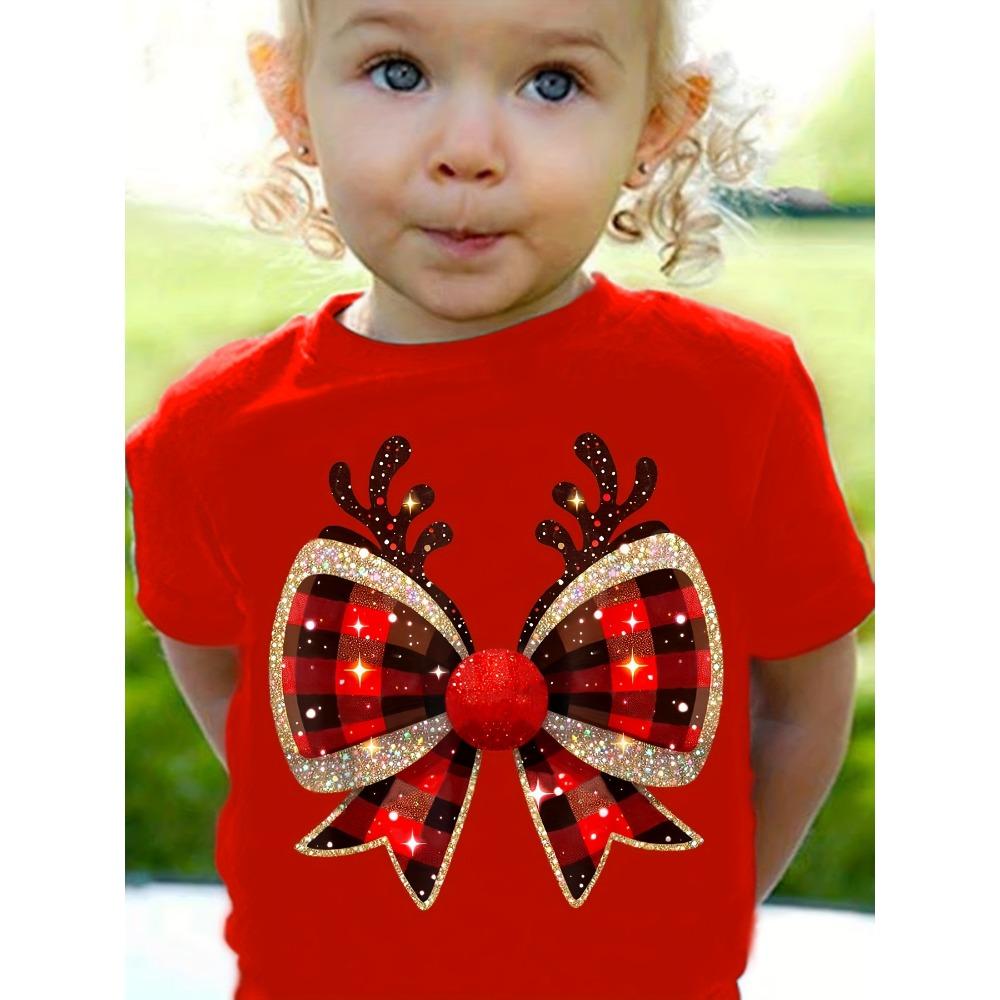 Cute Animals Printing Christmas T-Shirt Festive Short Sleeve Boys Girls Clothes Christmas Gift Child Top