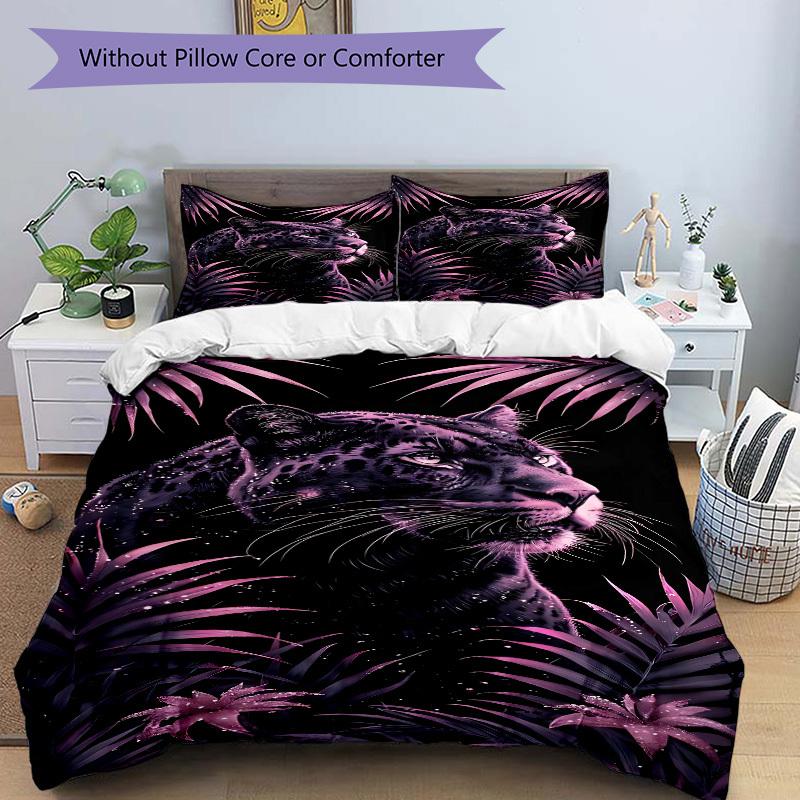 3pcs Black Leopard Print Duvet Cover Set -Includes 1 Duvet Cover and 2 Pillowcases, No Quilt Core, All-Season Home Decor  yy251111095