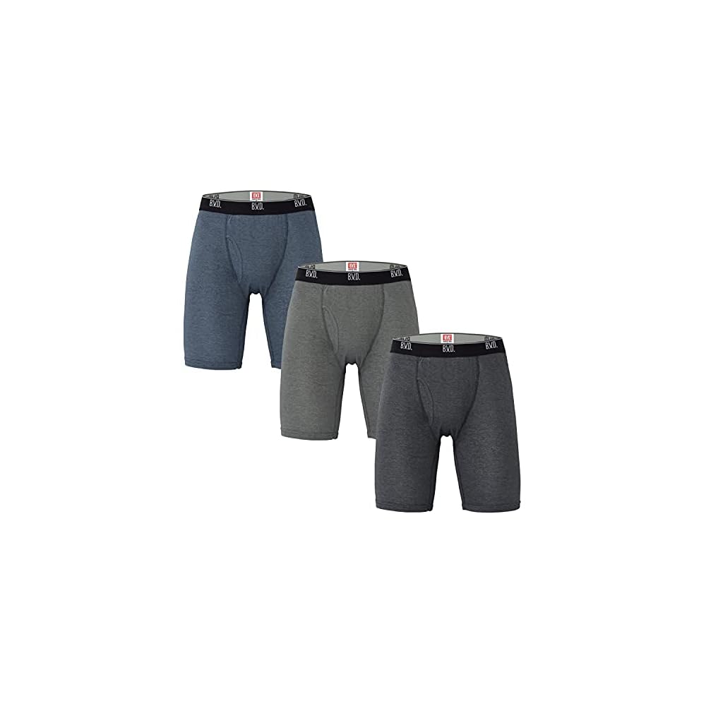 BVD Boxer Briefs, Open Front, Long Boxer, 3-Pack Assorted Set, Moisture-Wicking, Relaxed Fit,