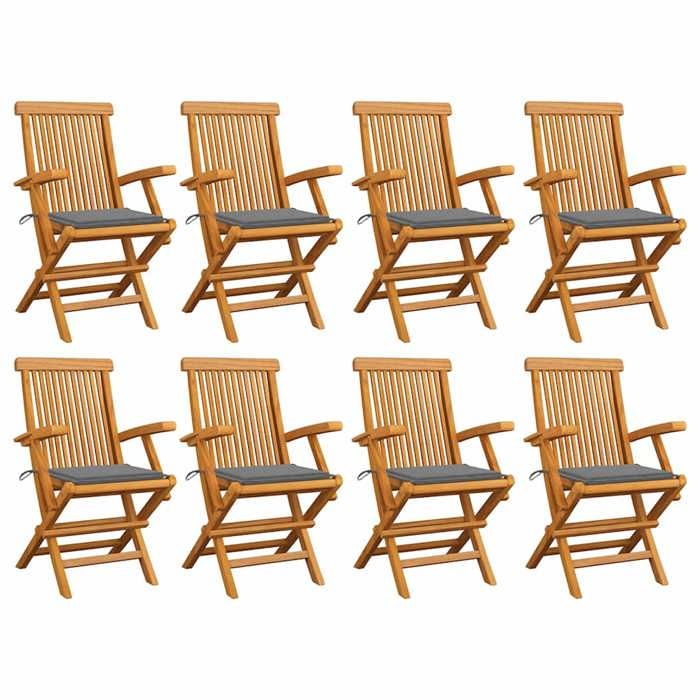 VidaXL Lot de 8 Chaises de Jardin avec Coussins, Sièges de Terrasse, Chaises de Balcon, Meubles de Patio Extérieur, Gris 3072890