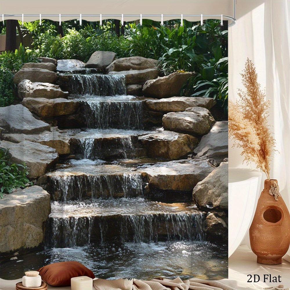 Luxury Tropical Waterfall Shower Curtain Waterproof Bathroom Liner Natural Stone Print Polyester Home Decor Curtain