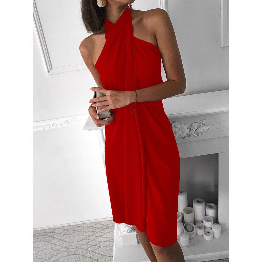 2025 Summer Sexy Women's Halter Neck Irregular Casual Beach Dress