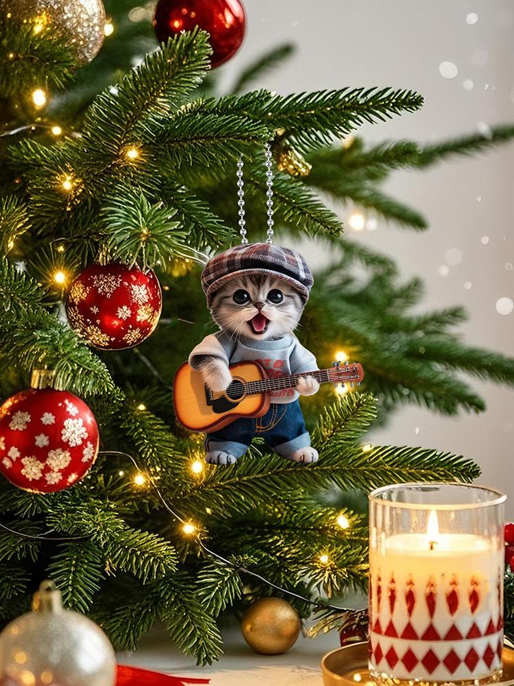 Cat Pendant for Car 2D Acrylic Animal Charm Decor Cat Rearview Mirror Accessories for Car Rearview Mirror Home Christmas Tree