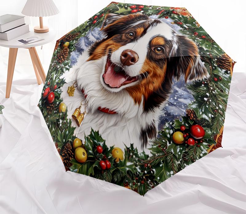 Christmas dog, automatic folding umbrella, portable and foldable design, 8 ribs, a Christmas or birthday gift.