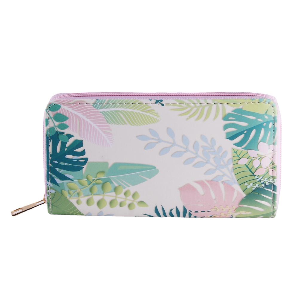 Tropical Flower Long Zipper Wallet, Wallet Clutch Card Bag