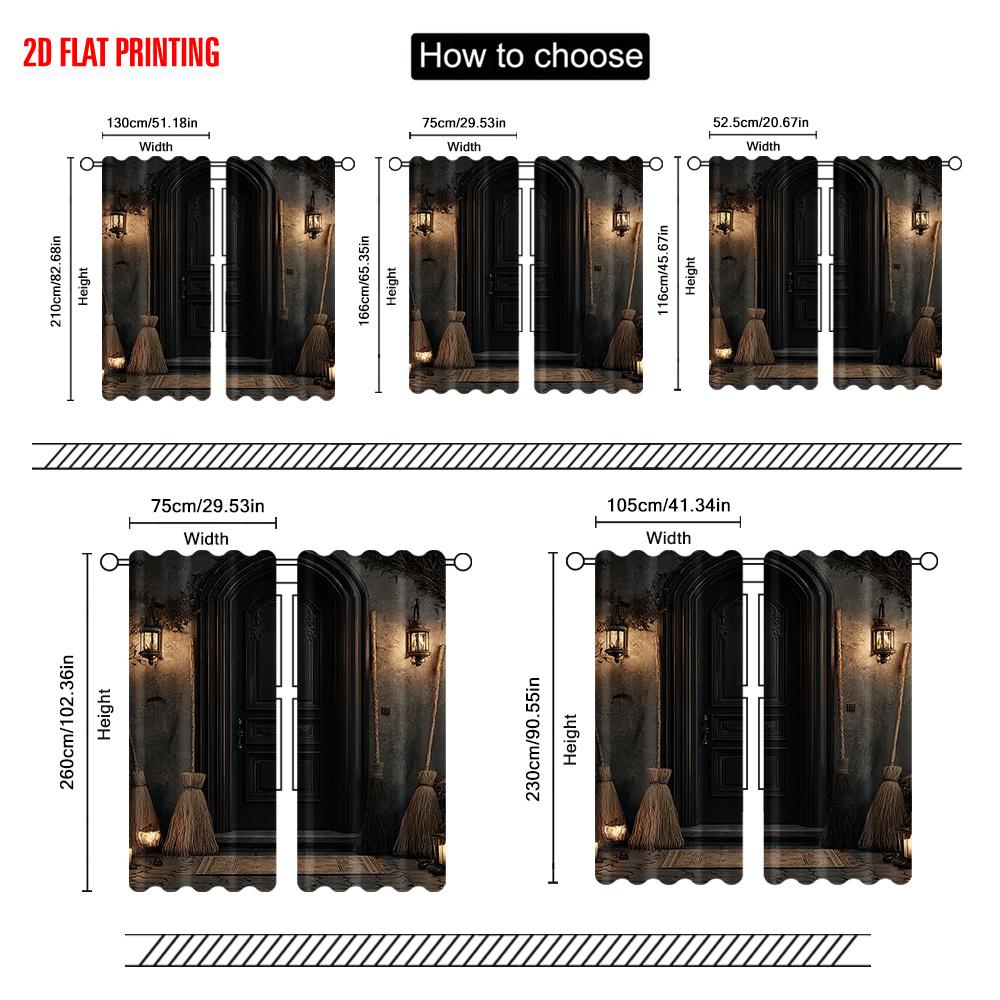 2 Stück 2D-Ebene Druck Vorhänge & Fensterdekoration Spukhaus Design Vielseitig Langlebig Polyester (ohne Stange) Geschenke für