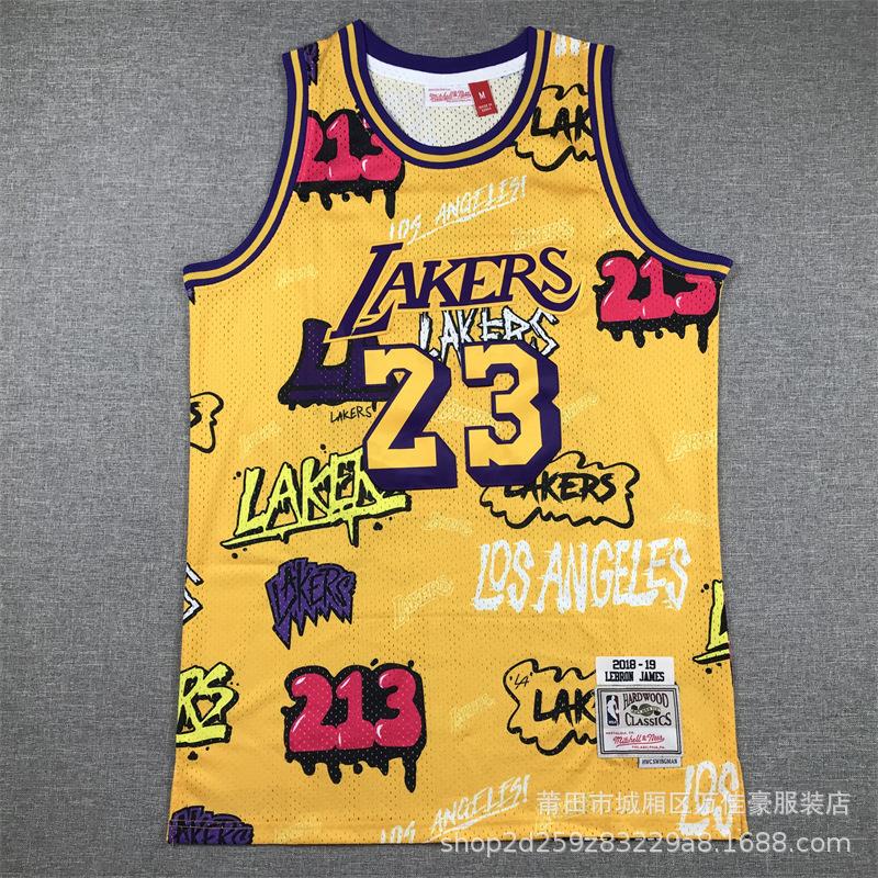 Amerikanisches Trikot Lakers Knicks Magic Speziell Retro-Stil Trend Sport und Freizeit Graffiti Camouflage Basketballtrikot Herren