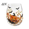 Day of The Dead Decor Halloween Ghost Whiskey Glass, Black Cat Spider Net Skull Tumbler for Gothic Home Cocktail, 350ml Spooky Drinkware Bar, Festive