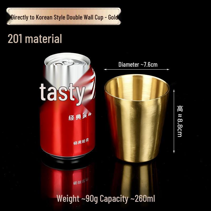 Korean Industrial Style 304 Stainless Steel Double-Walled Gold Beer Mug and Tea Cup