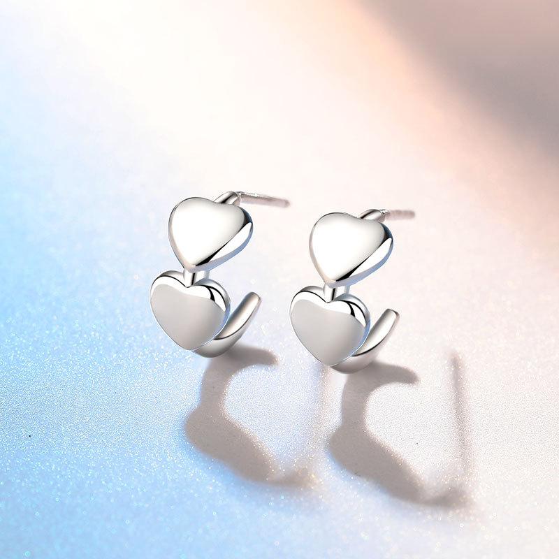 

Love Stud Earrings Women s Cold Wind Double Heart Arc Niche Earrings Sweet Girl Ear Jewelry