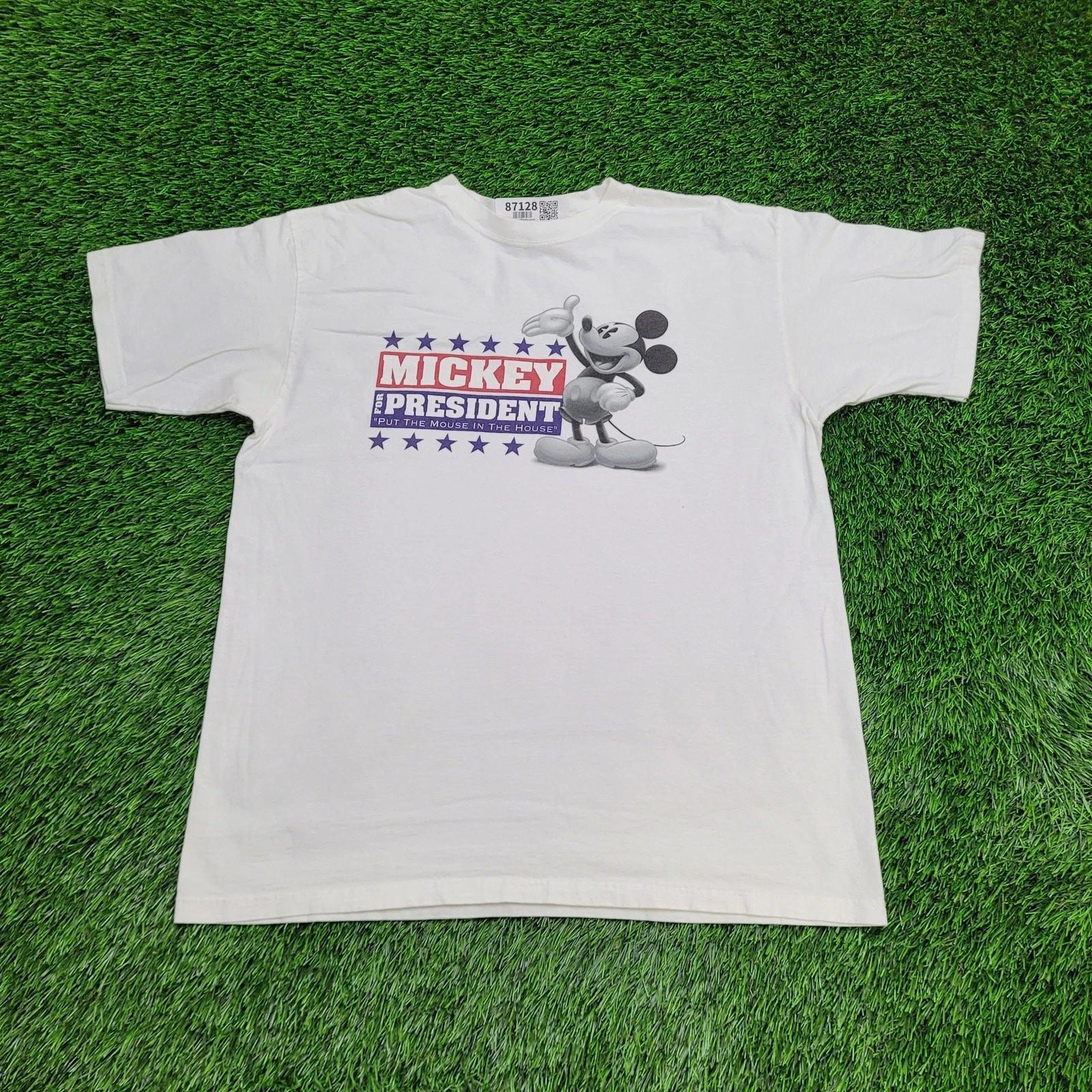 Vintage 90s Funny Mickey-Mouse Shirt Large 22x27 White Campaign XL