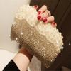 Retro pearl fringed small bag, one shoulder oblique span bag, diamond-encrusted banquet bag, dress cheongsam bag, celebrity dinner clutch bag