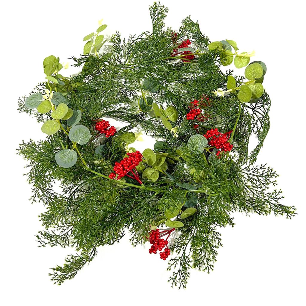 Christmas Decoration Xmas Garland Artificial Berries Garland Holiday Xmas Cabinet Table Artificial Leaf Decor Wreath