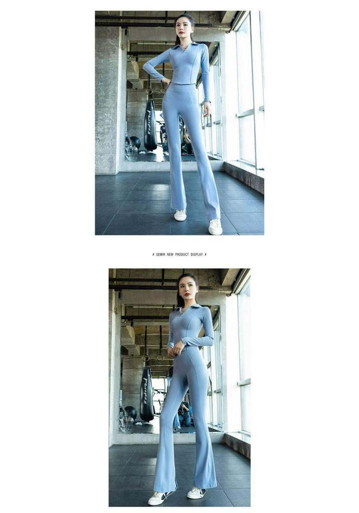 Women's Professional Yoga Suit with Chest Pads – Summer Pilates Training, Lapel, Long Sleeves, Outdoor-Ready Tight-Fitting Fitness Wear