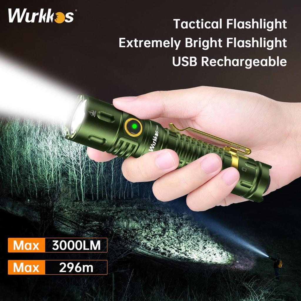 Wurkkos TD04 Tactical Powerful 3000 Up to 295m Beam EDC Disaster Power Outage Emergency Search and Work High IP68 Waterproof Flashlight, Lumens,