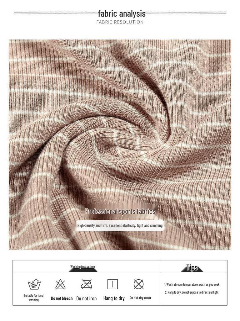 Women's Spring Striped Slimming Yoga Crop Top with Thumb Holes - Long Sleeve Fitness Shirt