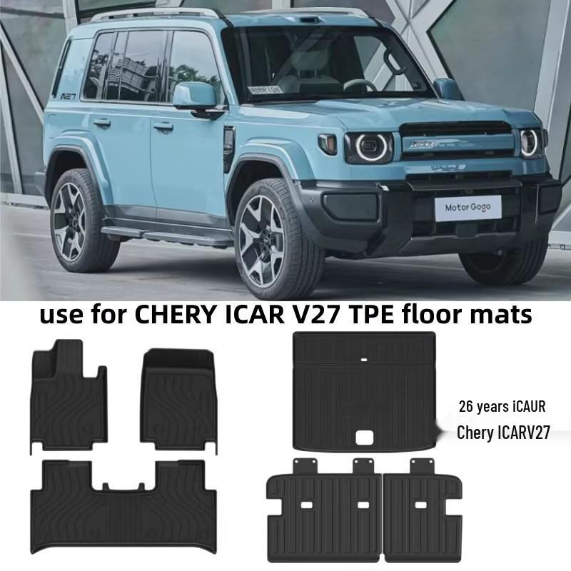 3D All-Weather TPE Floor and Trunk Mats for 2026 Chery iCAUR ICAR V27 with Carbon Fiber Texture Backrest