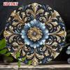 Vintage Round Metal Wall Art Blue Gold Floral Coastal Decor Cafe Sign
