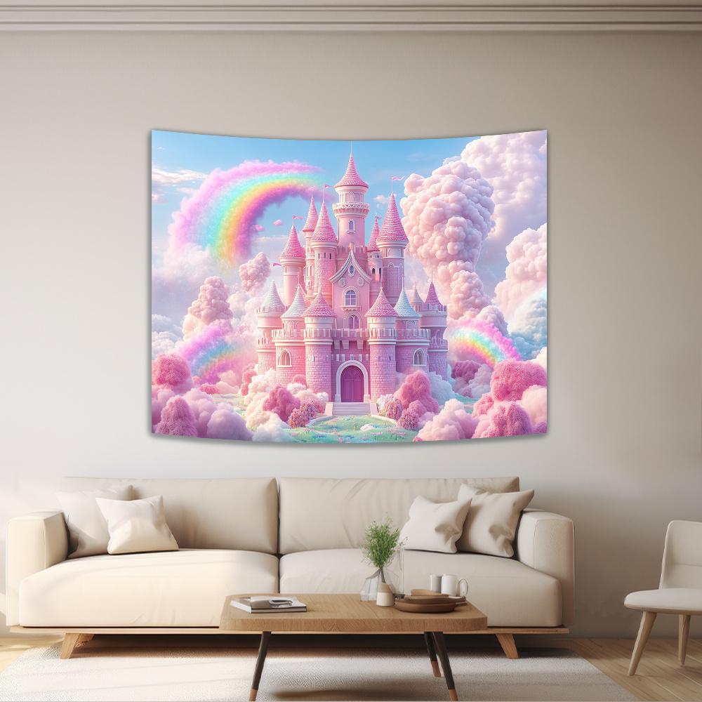 VIKAMA Loft LUX Castelo dos Sonhos Tapeçaria Nuvem Arco-íris Conto de Fadas Sala de Estar Sofá Painel de Fundo Decoração de Parede Quarto Destaque